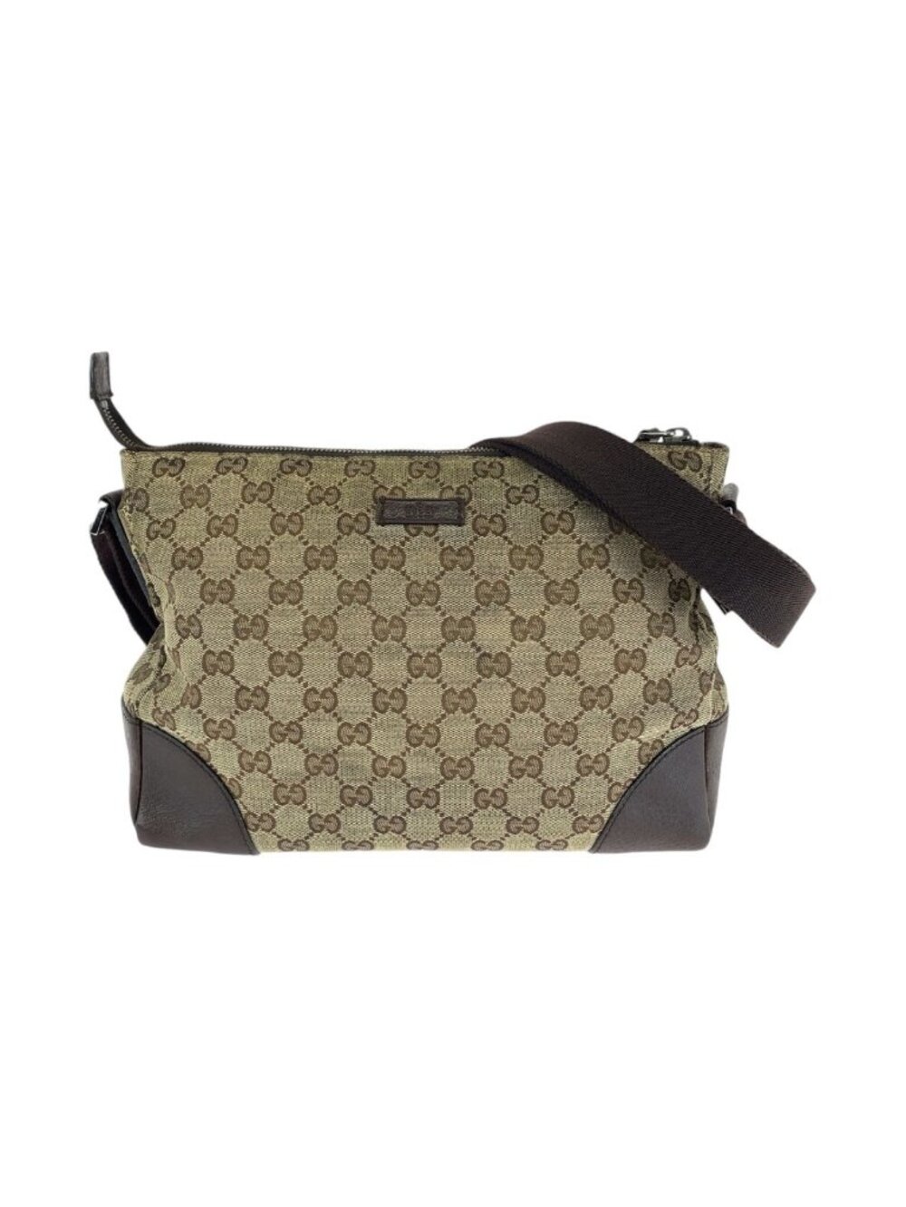 Gucci Brown Beige Silver GG Canvas Shoulder Bag